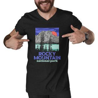 Rocky Mountain National Park Colorado Illustration Vintage Men V-Neck Tshirt | Mazezy