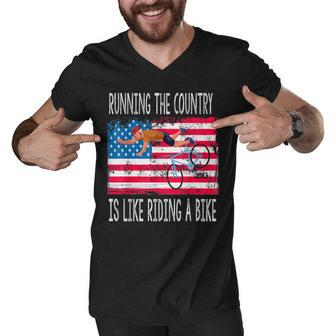 Running The Country Is Like Riding A Bike Men V-Neck Tshirt - Seseable