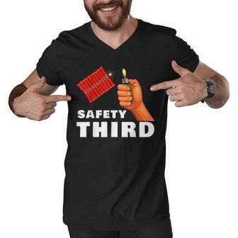 Safety Third 4Th Of July Patriotic Funny Fireworks Men V-Neck Tshirt - Seseable