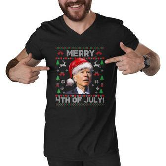 Santa Joe Biden Merry 4Th Of July Ugly Christmas Men V-Neck Tshirt | Mazezy