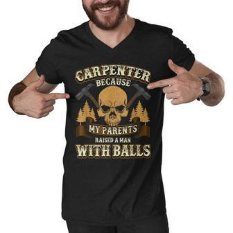 Sarcastic Carpenter Funny Woodworker Skull And Hammers Men V-Neck Tshirt - Seseable