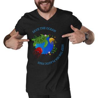 Save The Ocean Keep The Sea Plastic Free Men V-Neck Tshirt | Favorety CA