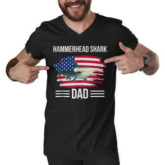 Shark Us Flag 4Th Of July Fathers Day Hammerhead Shark Dad Men V-Neck Tshirt - Seseable