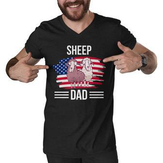 Sheep Us Flag 4Th Of July Fathers Day Sheep Dad Men V-Neck Tshirt - Seseable