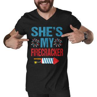 Shes My Firecracker His And Hers 4Th July Couples Men V-Neck Tshirt - Seseable