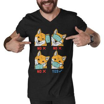 Shiba Inu Face Mask Funny Japanese Dog Akita Doge Meme Gift T-Shirt Men V-Neck Tshirt - Seseable
