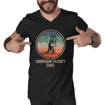 Siberian Husky Dog Vintage Siberian Husky Dad Men V-Neck Tshirt | Mazezy
