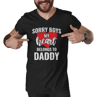 Sorry Boys My Heart Belongs To Daddy Kids Valentines Gift Men V-Neck Tshirt | Mazezy