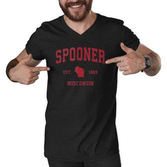 Spooner Wisconsin Wi Vintage Sports Design Red Print Men V-Neck Tshirt | Mazezy
