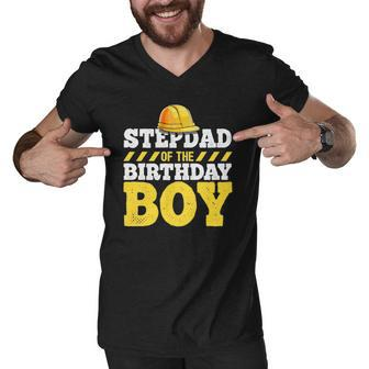 Stepdad Of The Birthday Boy Construction Hat Birthday Party Men V-Neck Tshirt | Mazezy