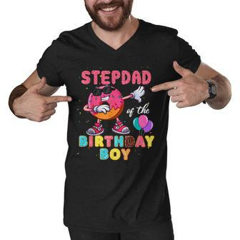Stepdad Of The Birthday Boy Donut Dab Birthday Men V-Neck Tshirt - Seseable