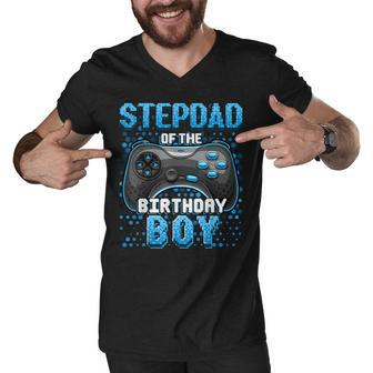 Stepdad Of The Birthday Boy Matching Family Video Game Party Men V-Neck Tshirt - Seseable