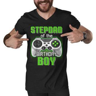 Stepdad Of The Birthday Boy Video Game B-Day Top Gamer Party Men V-Neck Tshirt - Seseable