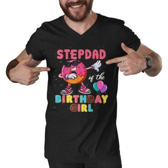 Stepdad Of The Birthday Girl Donut Dab Birthday Men V-Neck Tshirt - Seseable