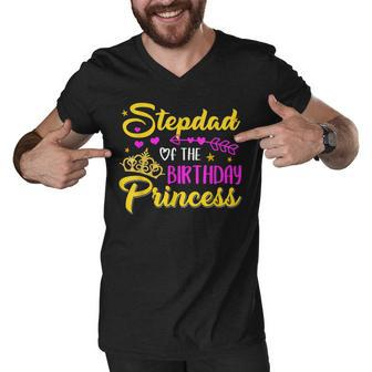 Stepdad Of The Birthday Princess Girl Matching Bday Men V-Neck Tshirt - Seseable