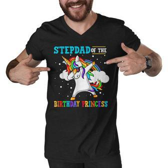Stepdad Of The Birthday Princess Unicorn Girl Men V-Neck Tshirt - Seseable