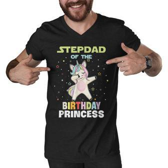 Stepdad Of The Birthday Unicorn Princess Men V-Neck Tshirt - Seseable