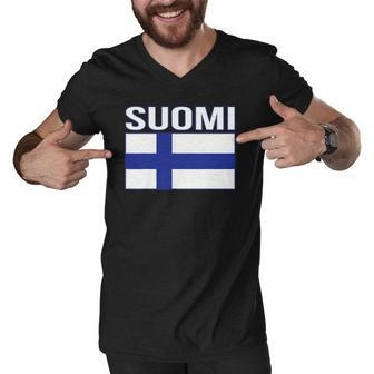 Suomi Flag Flag Of Finland Finnish Flag Men V-Neck Tshirt | Mazezy