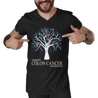 Support Colon Cancer Awareness Ribbon Tree Men V-Neck Tshirt - Monsterry