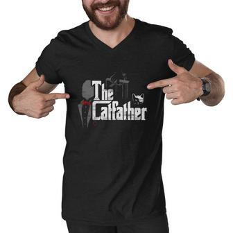 The Catfather Funny Cat Dad Gift Father Of Cats Men V-Neck Tshirt | Mazezy