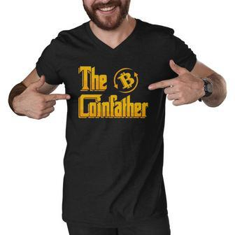 The Coinfather Day Trader Cryptocurrency Bitcoin Gift Idea Men V-Neck Tshirt | Mazezy