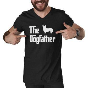 The Dogfather Gift For Corgi Lovers Dad Funny Corgi Men V-Neck Tshirt | Mazezy