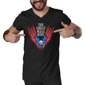 The Great Maga King Pro Trump Eagle Us Flag Men V-Neck Tshirt - Monsterry UK