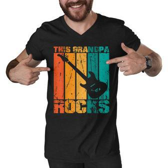 This Grandpa Rocks Design Fathers Day Birthday Guitar Men V-Neck Tshirt - Seseable