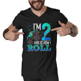 This Is How I Roll 2 Years Old Monster Truck 2Nd Birthday Men V-Neck Tshirt | Mazezy