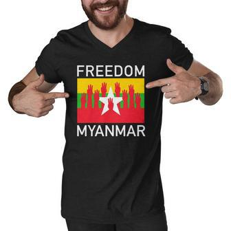 Three Finger Salute Myanmar Freedom Men V-Neck Tshirt | Mazezy