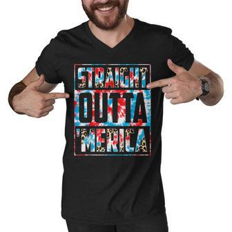 Tie Dye Straight Outta Merica American Flag 4Th Of July Men V-Neck Tshirt - Seseable
