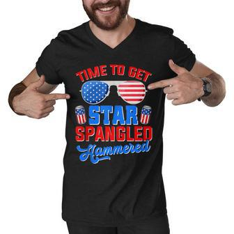 Time To Get Star Spangled Hammered Funny 4Th Of July Men V-Neck Tshirt - Seseable