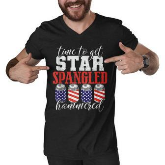 Time To Get Star Spangled Hammered - Funny July 4Th Drinking Men V-Neck Tshirt - Seseable
