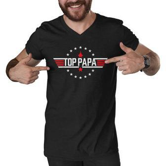Top Papa Birthday Gun Jet Fathers Day Funny 80S Father Air Men V-Neck Tshirt - Seseable