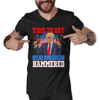 Trump Merica 4Th Of July Time To Get Star Spangled Hammered Men V-Neck Tshirt - Seseable