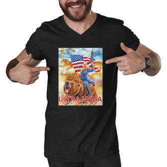 Trump Ultra Maga The Great Maga King Trump Riding Bear Men V-Neck Tshirt | Mazezy