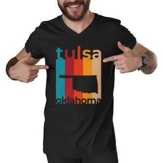 Tulsa Oklahoma Vintage Ok Retro Cutout Men V-Neck Tshirt | Mazezy