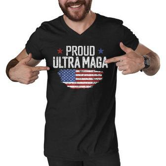 Ultra Maga American Flag Disstressed Proud Ultra Maga Men V-Neck Tshirt - Seseable