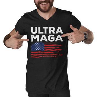 Ultra Maga Proud American Distressed Flag Patriotic Men V-Neck Tshirt | Favorety UK