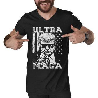 Ultra Maga Shirt Funny Anti Biden Us Flag Pro Trump Trendy Men V-Neck Tshirt - Monsterry