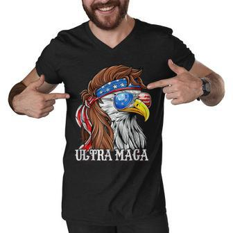 Ultra Maga Trump Sunglasses Eagle Head Usa Flag Bandana Men V-Neck Tshirt - Monsterry