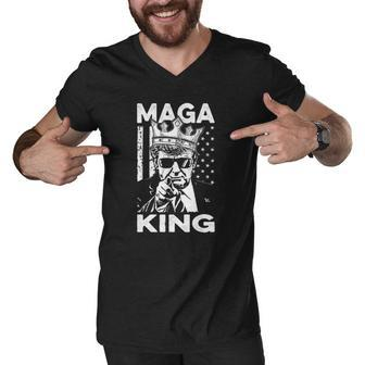 Ultra Maga Us Flag Donald Trump The Great Maga King Men V-Neck Tshirt | Mazezy