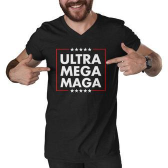 Ultra Mega Maga Trump Liberal Supporter Republican Family Men V-Neck Tshirt | Mazezy