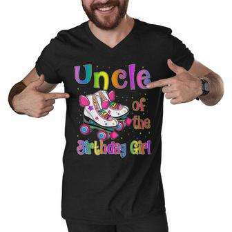 Uncle Birthday Girl Rolling Skate Birthday Family Party Men V-Neck Tshirt - Seseable