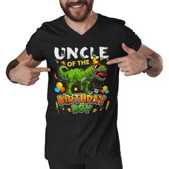 Uncle Of The Birthday Boy Dinosaur Uncle Family Birthday Men V-Neck Tshirt - Seseable