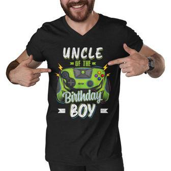 Uncle Of The Birthday Boy Matching Family Video Gamer Party Men V-Neck Tshirt - Seseable