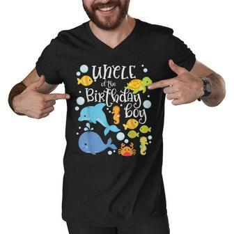 Uncle Of The Birthday Boy Sea Fish Aquarium Matching Family Men V-Neck Tshirt - Seseable