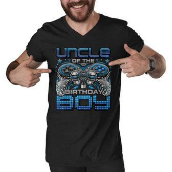 Uncle Of The Birthday Boy Video Gamer Birthday Party Family Men V-Neck Tshirt - Seseable