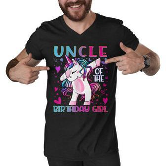 Uncle Of The Birthday Girl Dabbing Unicorn Uncle Gifts Men V-Neck Tshirt - Seseable