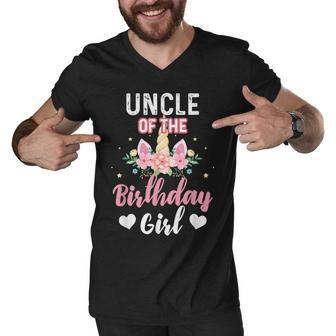 Uncle Of The Birthday Girl Unicorn Family Matching Men V-Neck Tshirt - Seseable